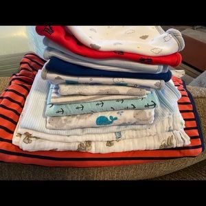 Mix of burb cloths, swaddles and blankets